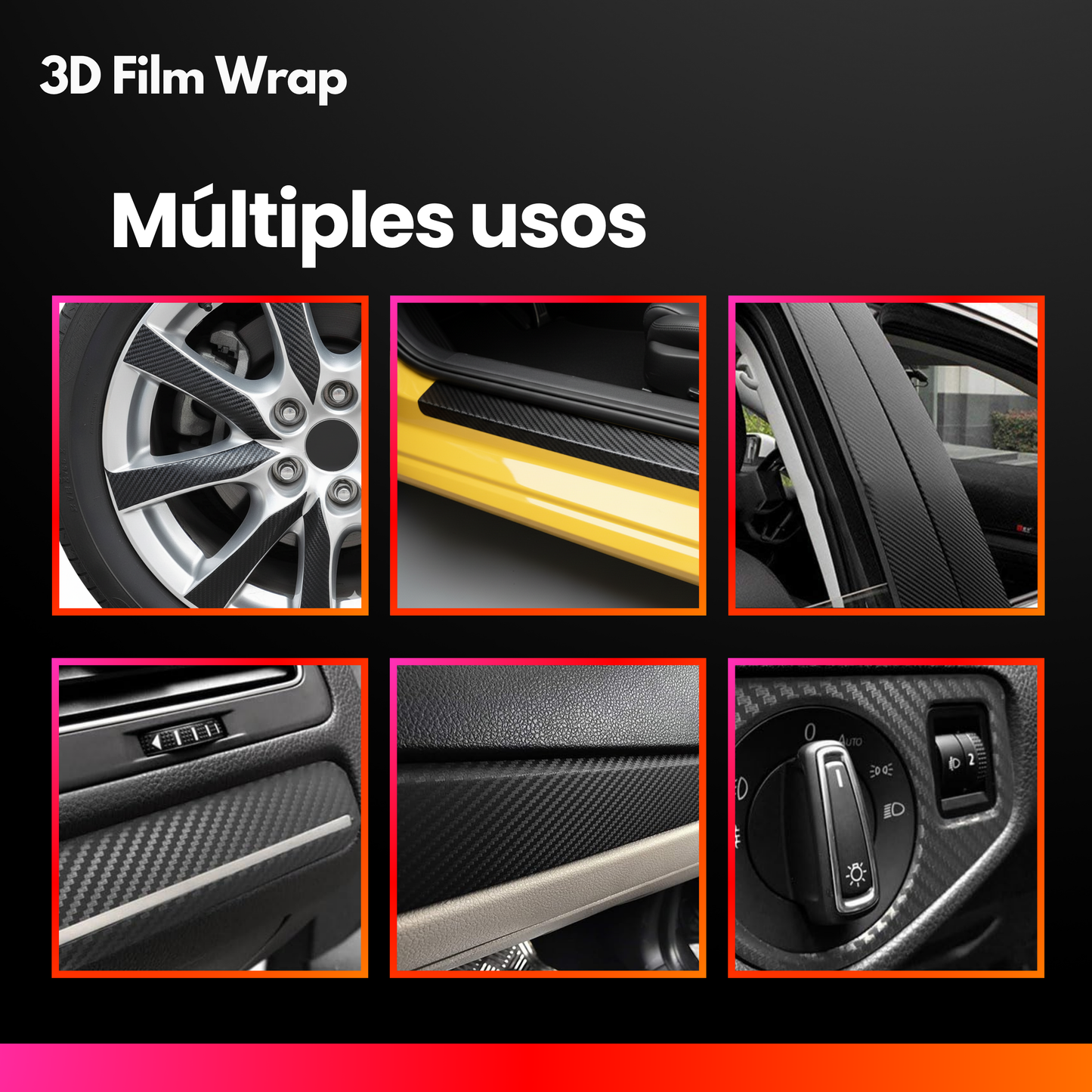 Vinil Automotriz Fibra De Carbono 60cm X 5mts Con Aplicador