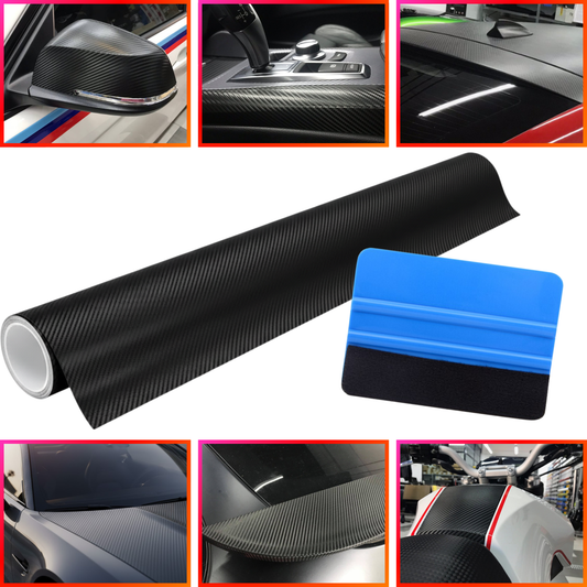 Vinil Automotriz Fibra De Carbono 60cm X 5mts Con Aplicador