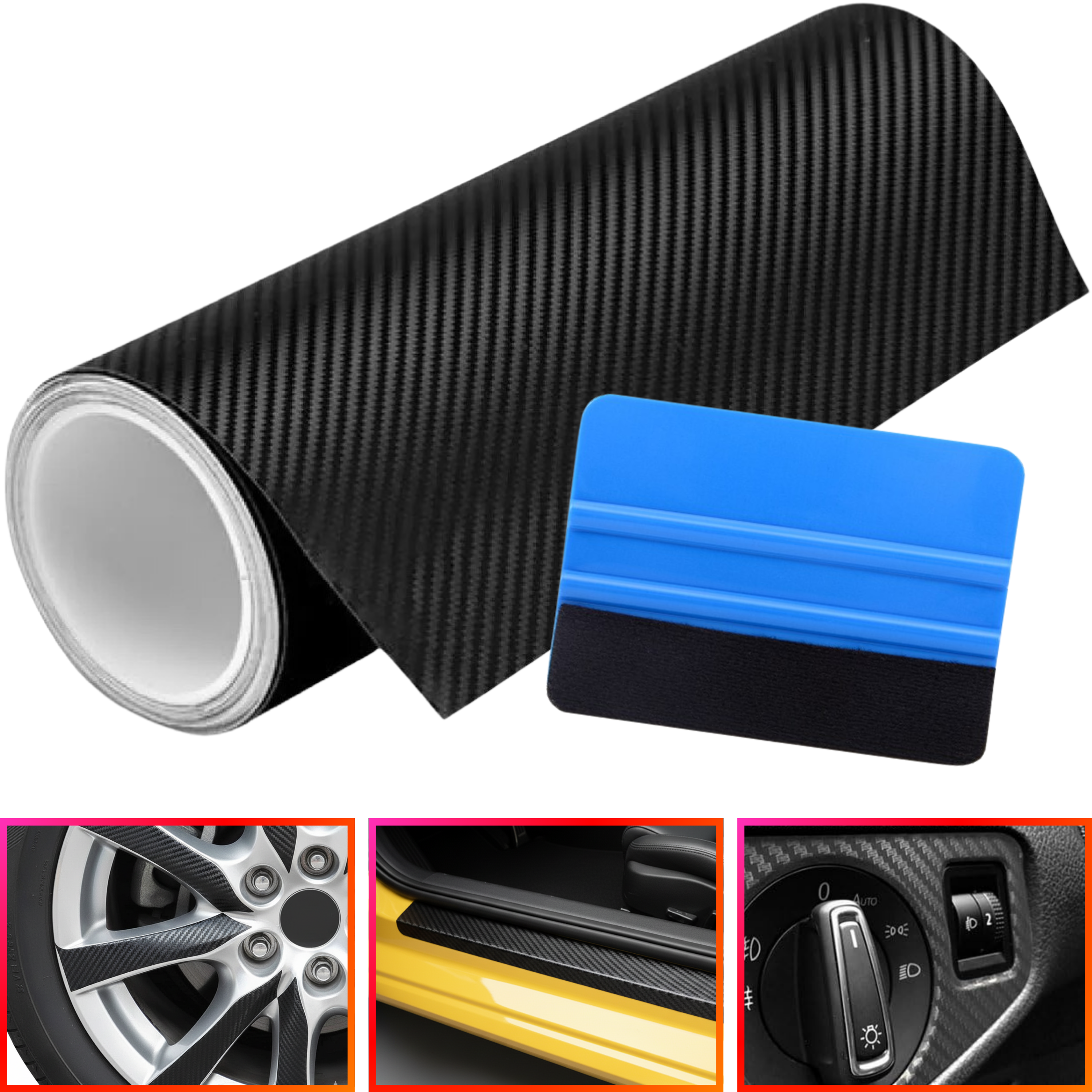 Vinil Automotriz Fibra De Carbono 5 Metros X 30 Cm Aplicador